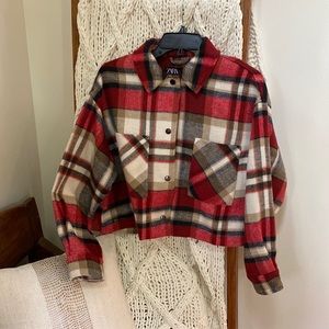 Zara Red and Tan Plaid Shacket Size Small